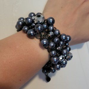 Simply Vera Vera Wang Purple Pearl & Rhinestone Gunmetal Link Bracelet